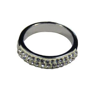 Inox Women's Polished Stainless Steel Ring with CZ Stones on White Band